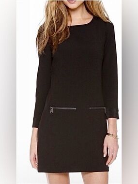 Madewell Chic & Sleek Preppy Black 3/4 Sleeve Zip-Pocket Shift Dress, Size XS